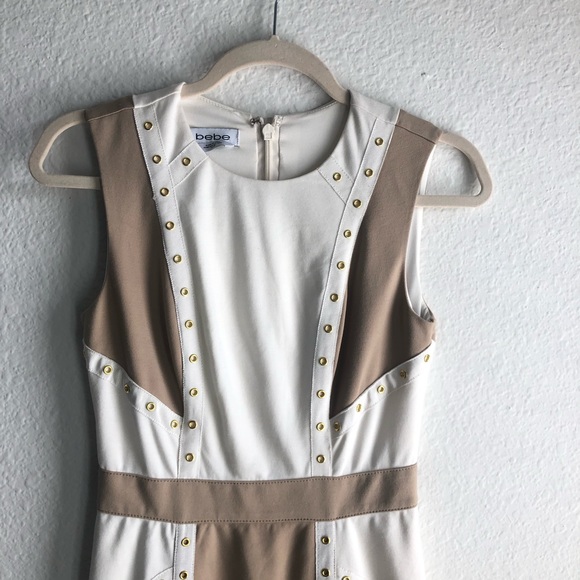 Tan and white Bebe sheath dress xs - Picture 2 of 10